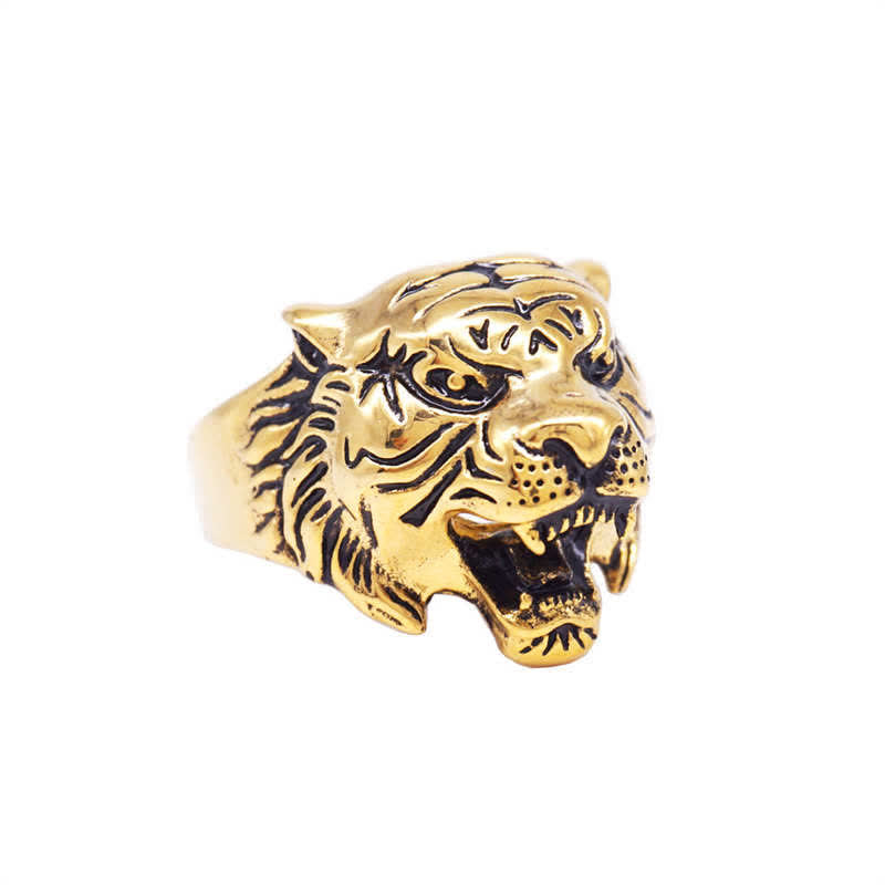 Anello da motociclista punk rock con testa di tigre in titanio e acciaio da uomo