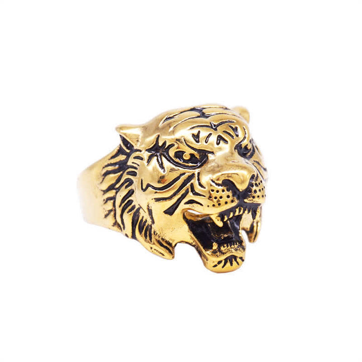 Anello da motociclista punk rock con testa di tigre in titanio e acciaio da uomo