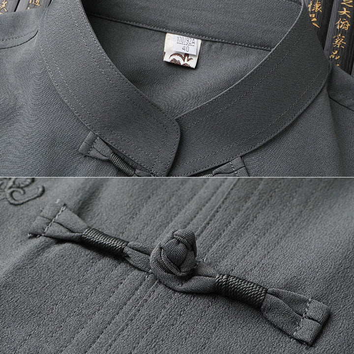 Buddha Stones Tang Suit Hanfu Drago Cinese Tradizionale Kung Fu Uniforme Manica Corta Top e Pantaloni Abbigliamento Uomo Set