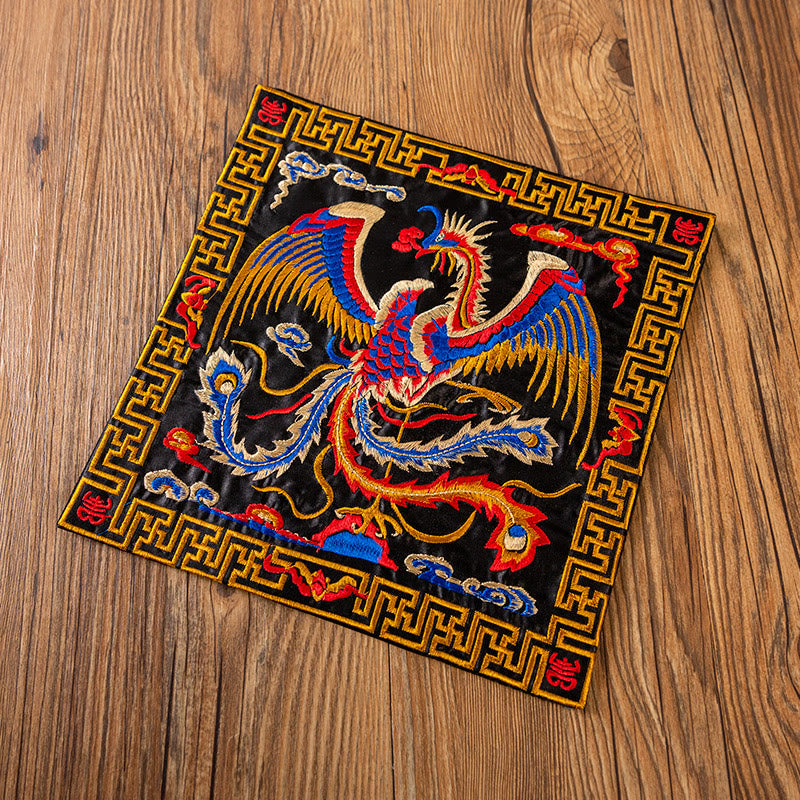 Buddha Stones Phoenix Dragon Kirin Ricamo Sottobicchiere per tazza da tè Sottobicchiere per tazza da tè Kung Fu