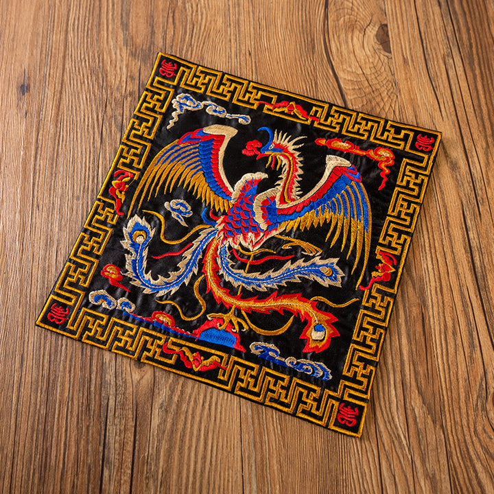 Buddha Stones Phoenix Dragon Kirin Ricamo Sottobicchiere per tazza da tè Sottobicchiere per tazza da tè Kung Fu