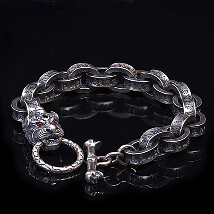 Buddha Stones 925 Sterling Silver Drago Kirin Om Mani Padme Hum Successo Forza Bracciale Bangle