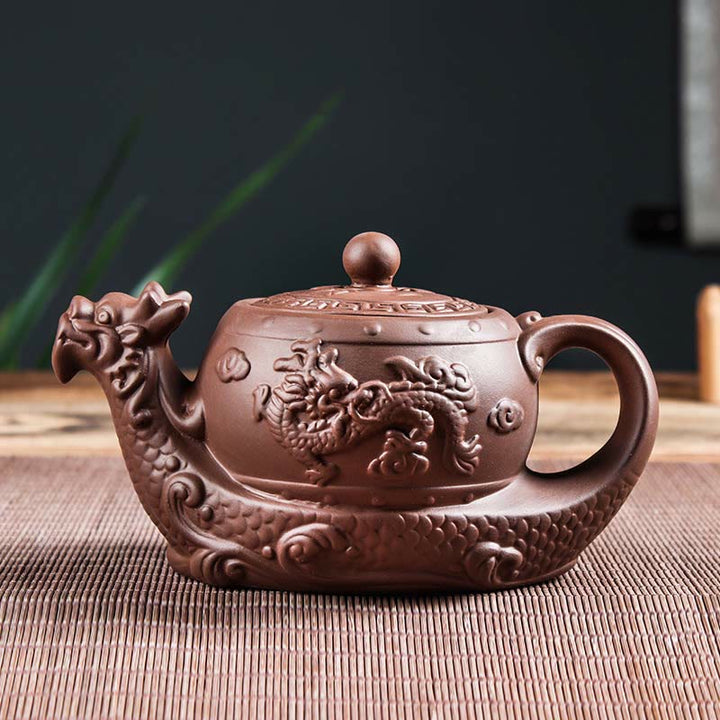Teiera in ceramica viola con argilla e nuvole di buon auspicio, drago vintage , Buddha Stones