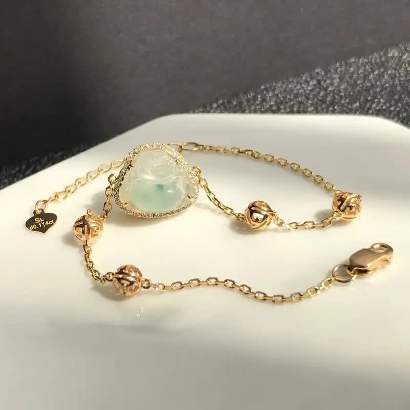 Braccialetto a catena con Buddha Stones Laughing Buddha Jade Abundance