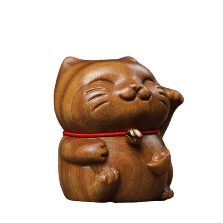 Buddha Stones Sandalo verde Piccolo Mini Carino Gatto Fortunato Pace Decorazioni - image 16