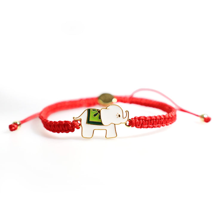 Braccialetto con cordino rosso elefante portafortuna in argento sterling 925 fatto a mano in tibetano Buddha Stones