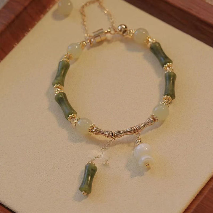 Braccialetto Buddha Stones Jade Bamboo Leaf Mughetto Modello Fortuna Abbondanza