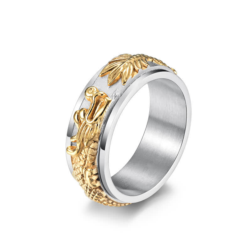 Anello girevole di stimolazione in acciaio al titanio con Buddha Stones drago - Cachi - US11 - image 0