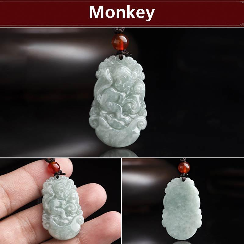 Collana con ciondolo di successo con 12 simboli dello zodiaco cinese in giada naturale Buddha Stones - Scimmia - image 34