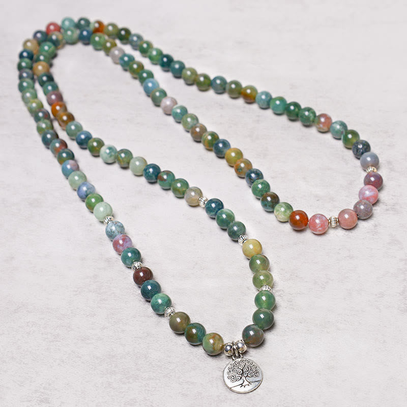 Buddha Stones 108 Mala Beads Agata indiana Loto OM Buddha Albero della vita Braccialetto di calma positiva - Albero della vita (Creazione ♥ Unità) - image 6