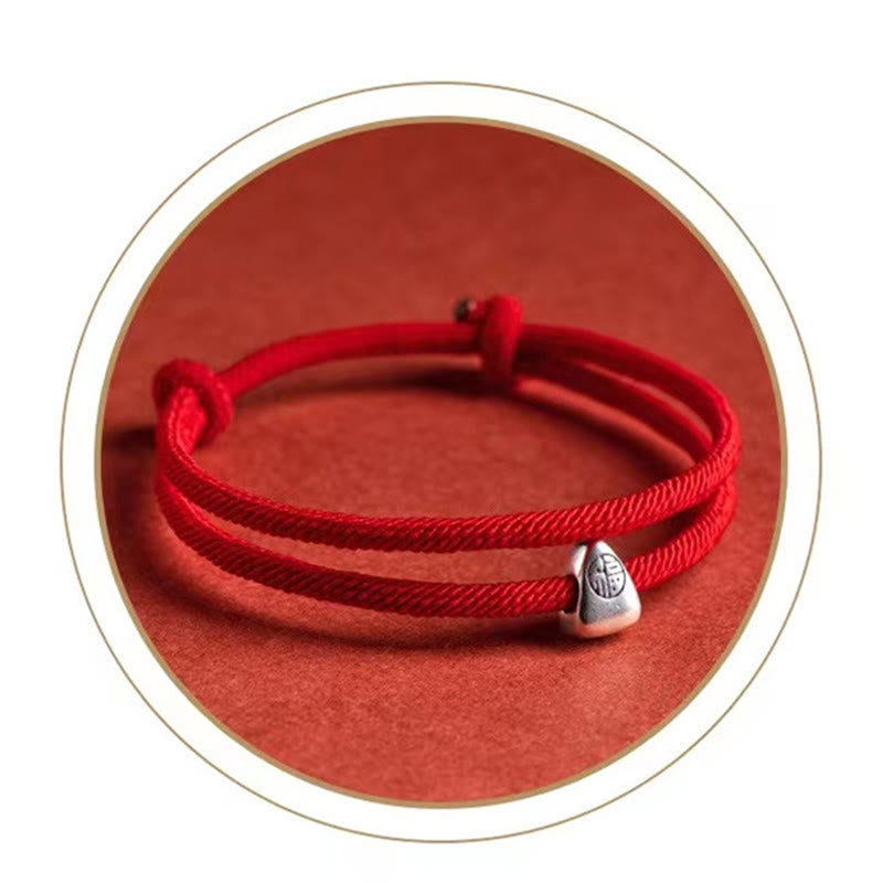 Bracciale intrecciato fatto a mano con carattere Fu in argento sterling 925 Buddha Stones