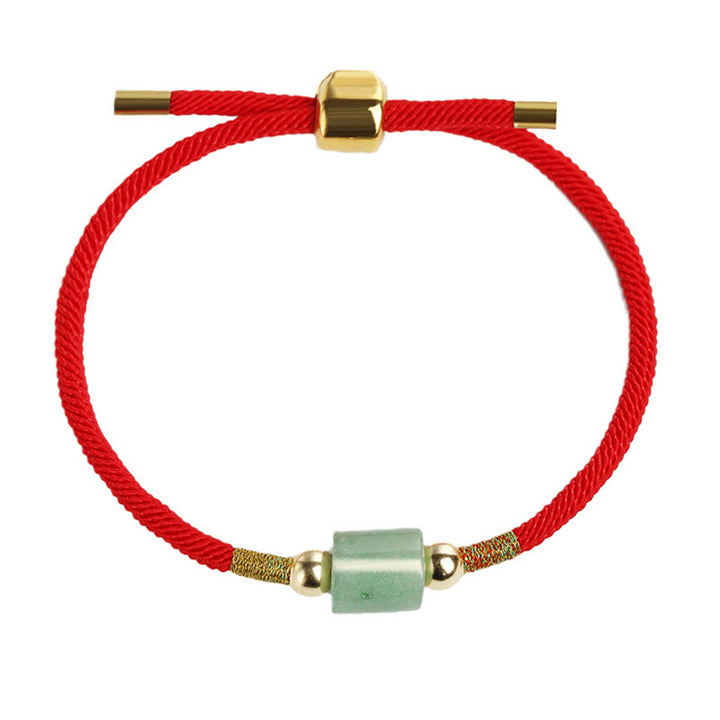 Braccialetto in corda intrecciata con protezione dalla fortuna in malachite, fatto a mano in Tibet, con Buddha Stones verde e pietra rossa