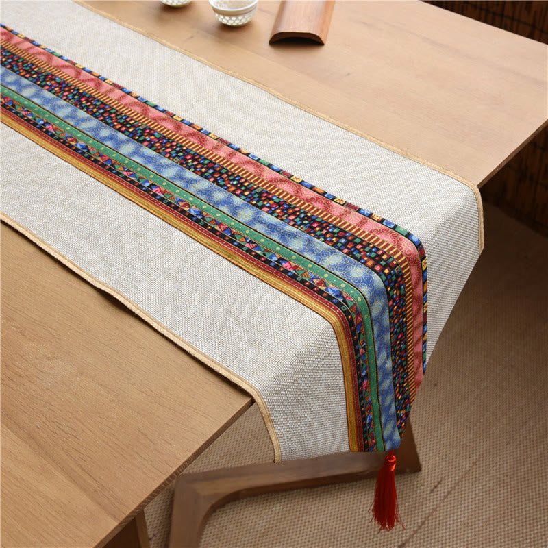 Buddha Stones Stile cinese classico Loto Koi Pesce Fiore Gru Calligrafia Illuminazione Cotone Lino Nappe Runner da tavolo