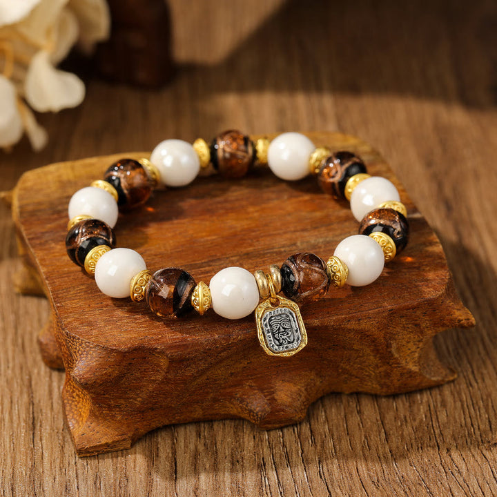 Buddha Stones Tibetano Zakiram Dea della Ricchezza Ciondolo Liuli Vetro Incenso Cenere Perline di Porcellana Braccialetto di Protezione