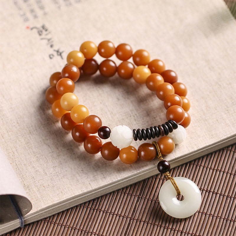 Braccialetto doppio giro Buddha Stones Cyan Bodhi Seed Lotus Jade Peace Buckle Wisdom