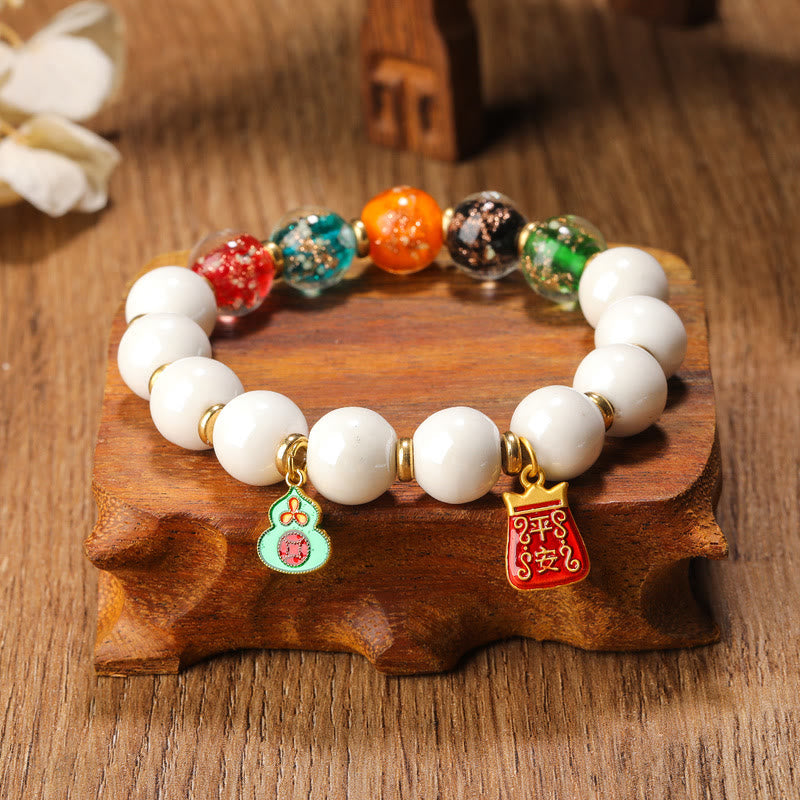 Buddha Stones, incenso tibetano, cenere, porcellana, perlina di vetro fluorescente luminosa, moneta di rame, ciondolo, braccialetto della pace