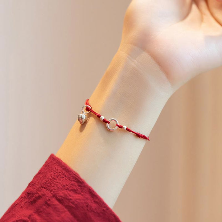 Braccialetto in corda rossa con fibbia in argento sterling 925 Buddha Stones Lucky Fortune Peace Joy Lotus Peace
