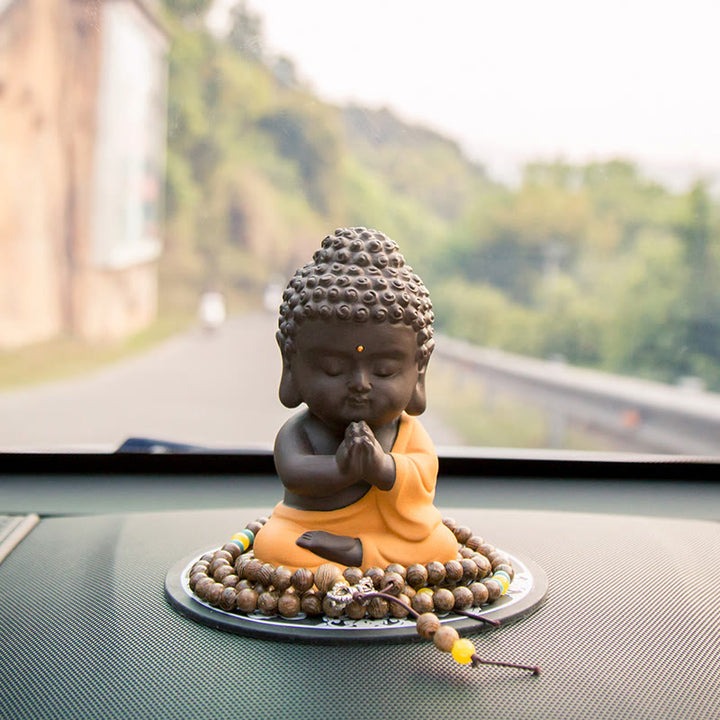 Buddha Stones Piccolo Buddha Serenity Argilla Viola Decorazione della scrivania di casa