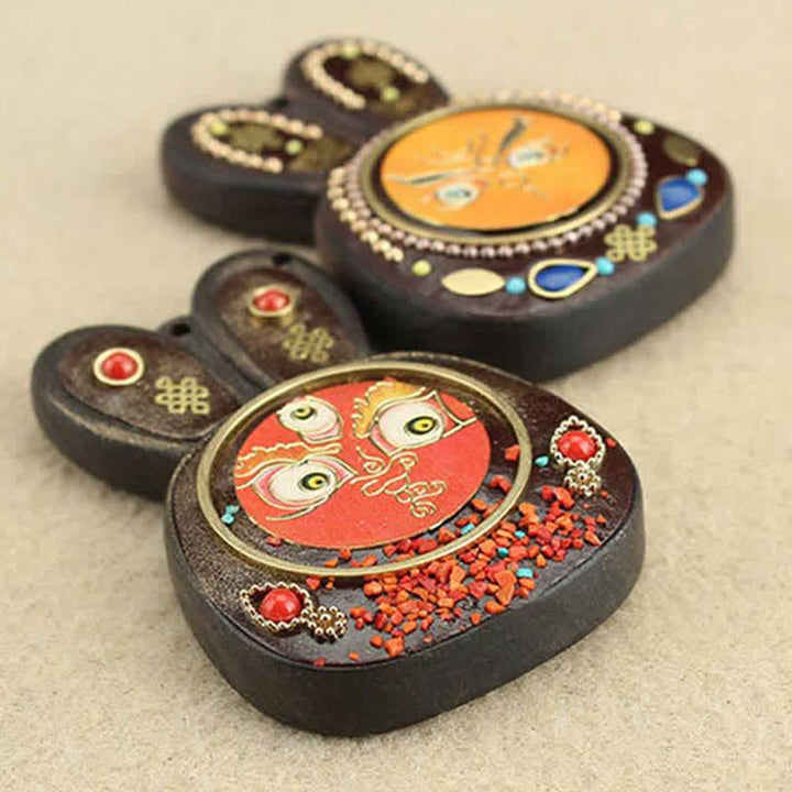 Collana pendente Thangka con cinque divinità della ricchezza in ebano tibetano