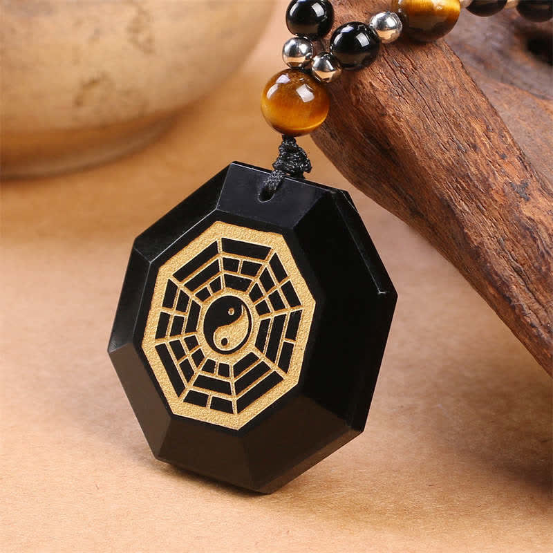 Collana con ciondolo di perline di purificazione in ossidiana nera Bagua Yin Yang - image 2