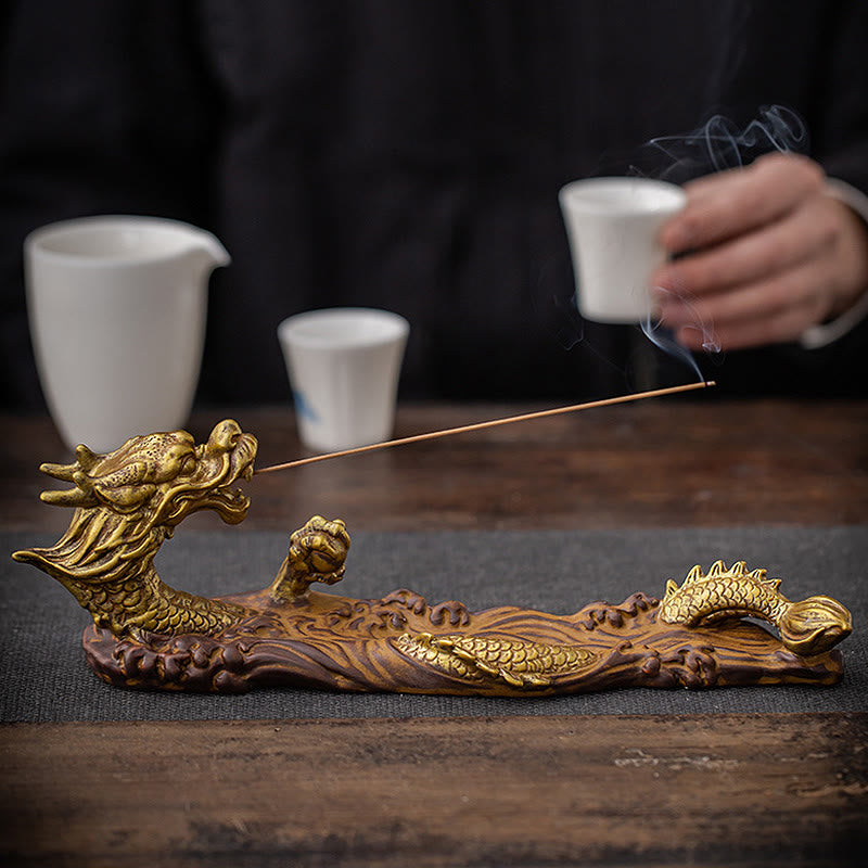 Decorazione bruciatore di incenso in ceramica con bastoncino di protezione del drago Buddha Stones