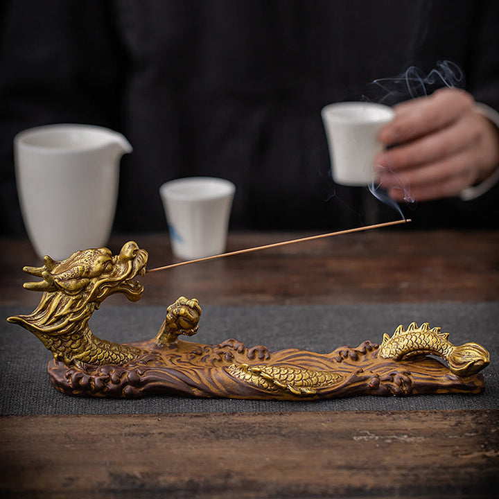Decorazione bruciatore di incenso in ceramica con bastoncino di protezione del drago Buddha Stones