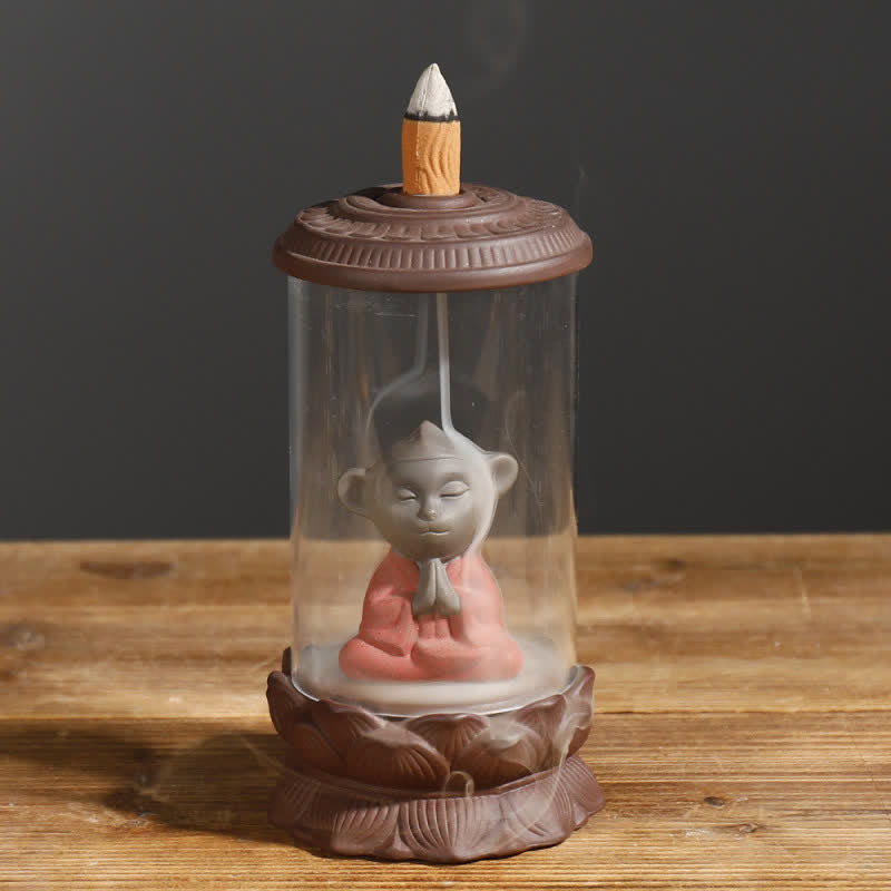 Meditazione Wukong Monkey King Argilla Viola Parabrezza Loto Fontana di Fumo a Riflusso Bruciatore di Incenso Decorazione
