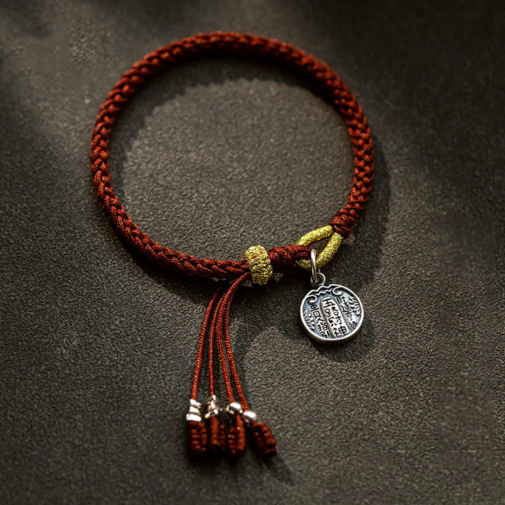 Braccialetto intrecciato in corda con cinque direzioni in argento sterling 925 fatto a mano con Buddha Stones, divinità della ricchezza, fortuna e protezione