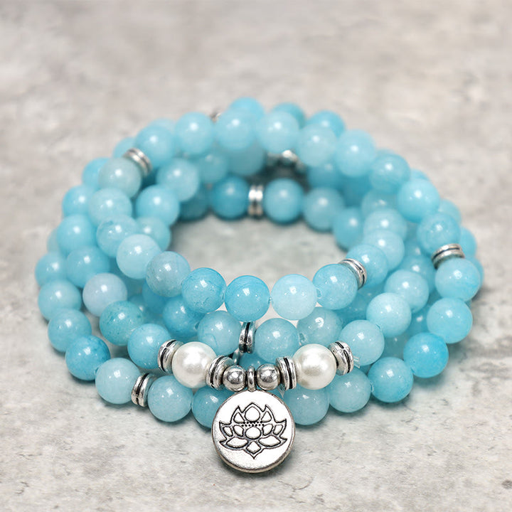Braccialetto Mala di loto con pietra di amazzonite naturale Buddha Stones