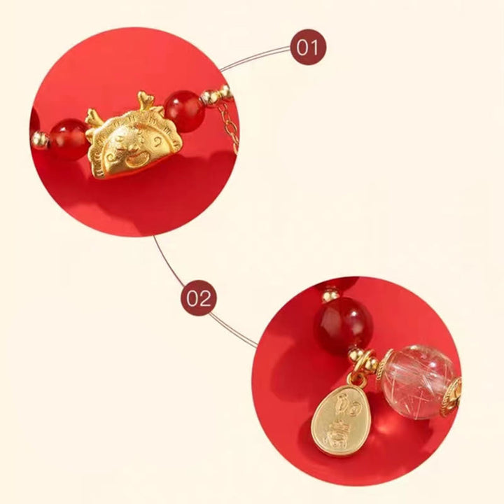 Buddha Stones Anno del Drago Gnocco Agata Rossa Naturale Granato Giada Hetian Fu Carattere Braccialetto Fortuna Successo