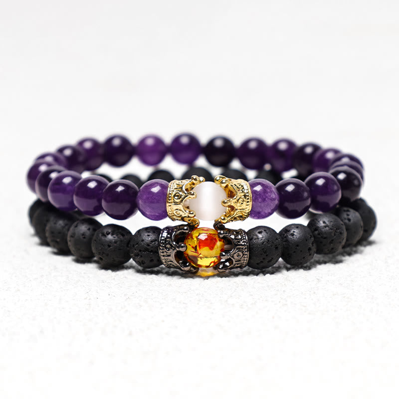 Buddha Stones Pietra naturale Corona del re e della regina Perline di energia curativa Bracciale di coppia