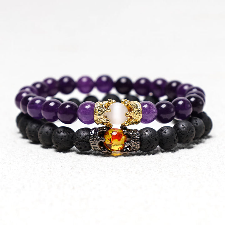 Buddha Stones Pietra naturale Corona del re e della regina Perline di energia curativa Bracciale di coppia