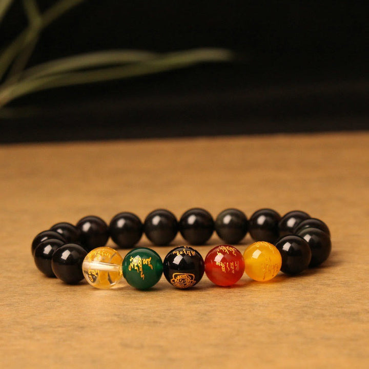 Buddha Stones Cinque Elementi Dio della Ricchezza Vari Braccialetti di Cristallo di Agata Ricchezza