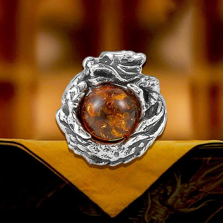 Orecchino a perno Buddha Stones 925 Sterling Silver Ambra naturale Drago Protezione Successo