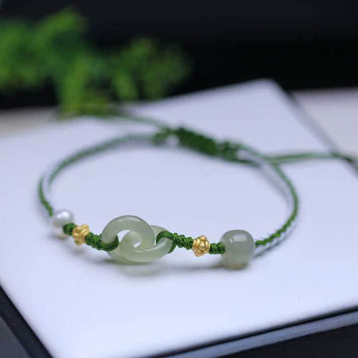Bracciale intrecciato con fibbia a doppia pace in argento sterling 925 e giada di Hetian , Buddha Stones