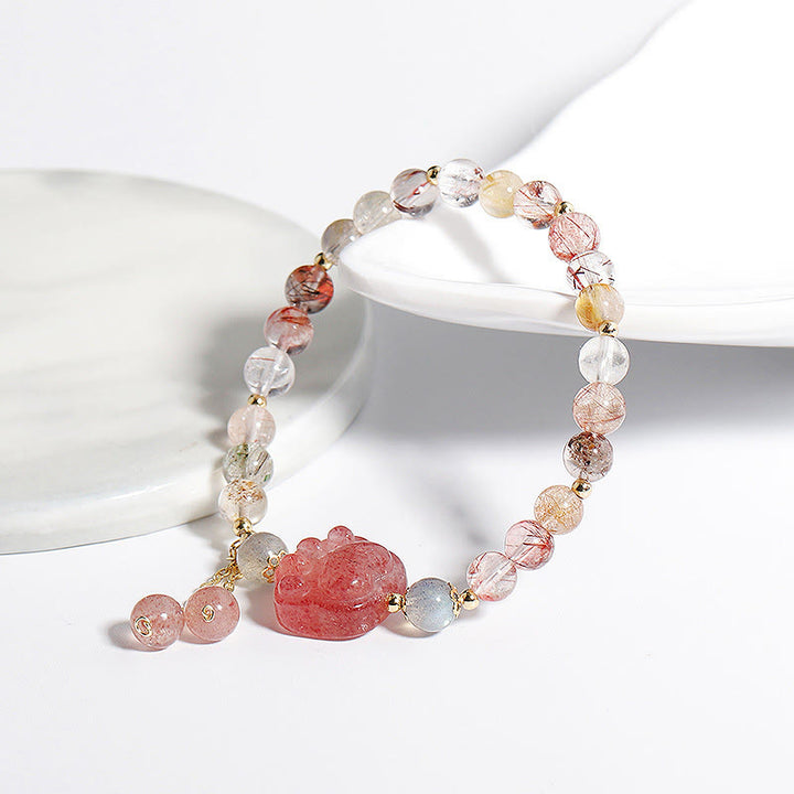 Braccialetto dell'amore con pietra di luna, artiglio di zampa di gatto, quarzo rutilato colorato, Buddha Stones