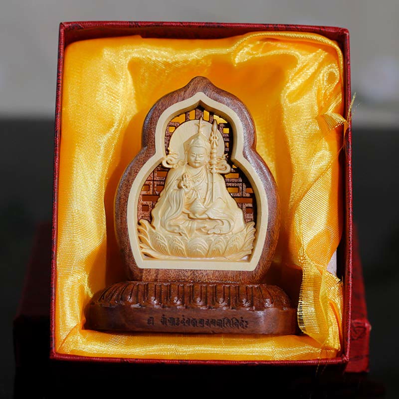 Buddha Stones Guru Rinpoche Buddha Padmasambhavan Serenity Statua incisa in legno
