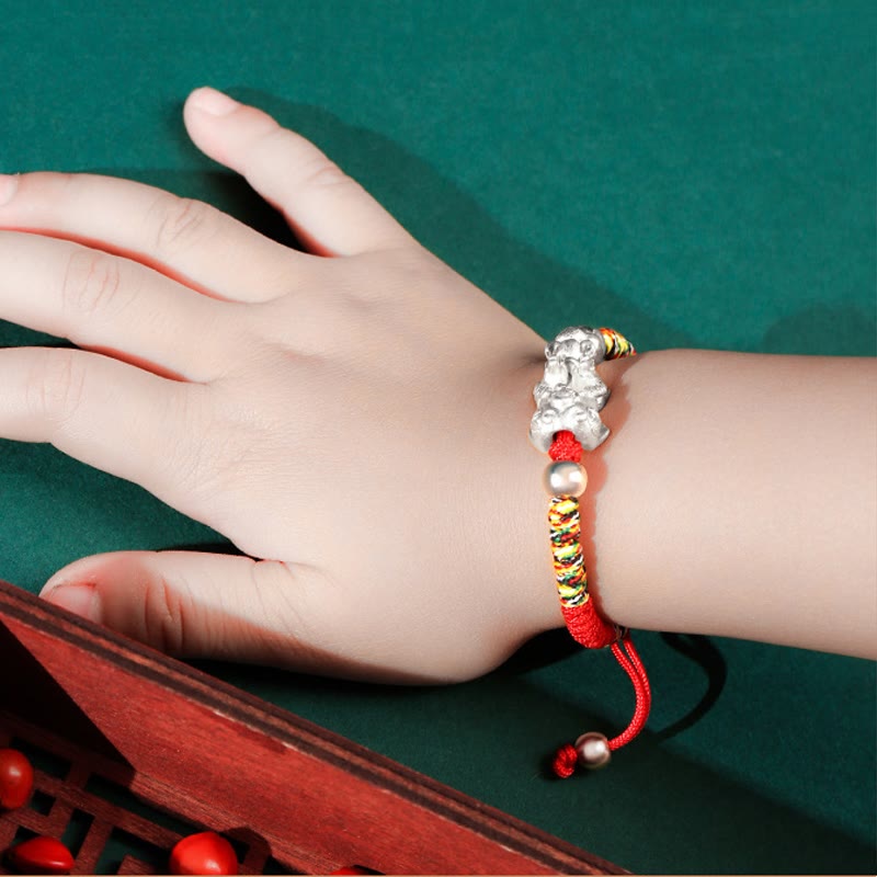Buddha Stones per bambini in argento sterling 999 PiXiu Wealth King Kong Knot String Braided Kids