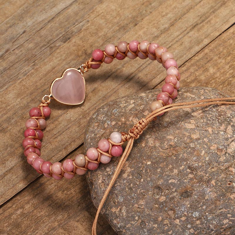 Braccialetto naturale di guarigione del cuore dell'amore in rodonite