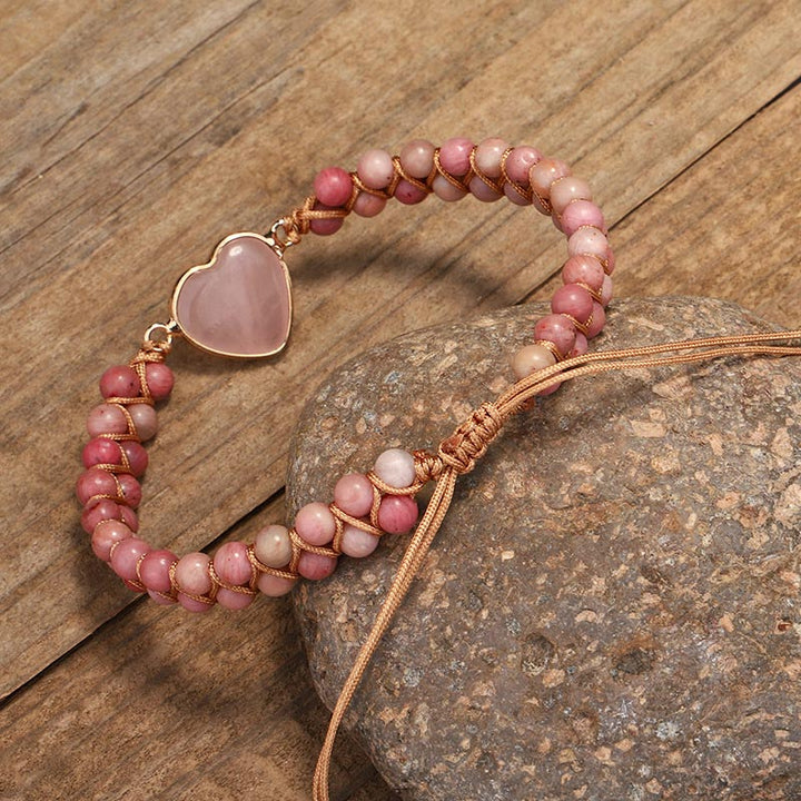 Braccialetto naturale di guarigione del cuore dell'amore in rodonite