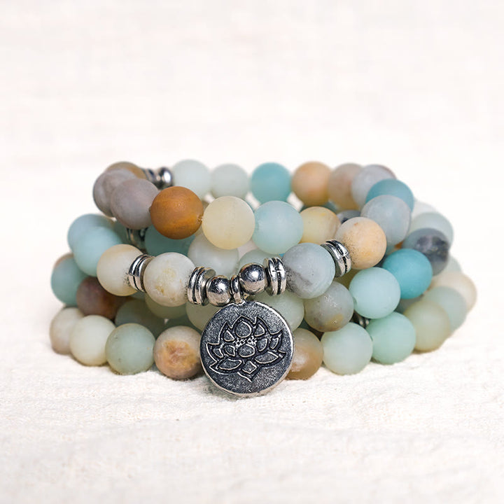 Buddha Stones Pietra Amazzonite Tibetana Benedizione Loto Mala