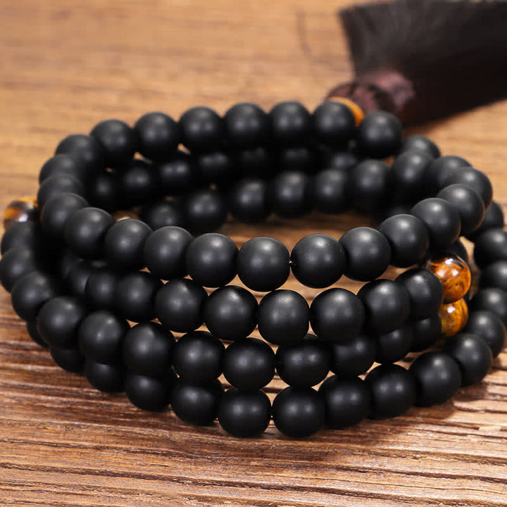 Buddha Stones 108 Mala Beads Pietra smerigliata Occhio di tigre Bracciale Collana Pendente