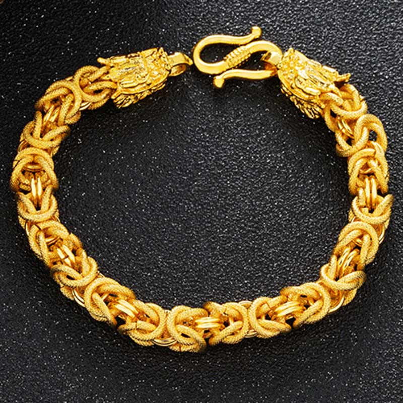 Braccialetto di protezione del drago a doppia testa placcato oro 24k Buddha Stones