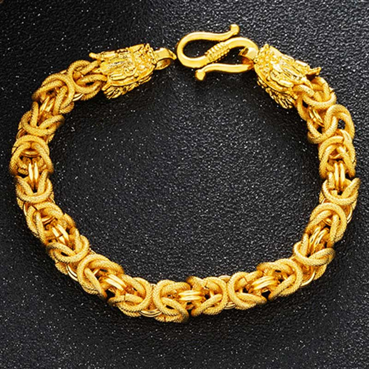 Braccialetto di protezione del drago a doppia testa placcato oro 24k Buddha Stones