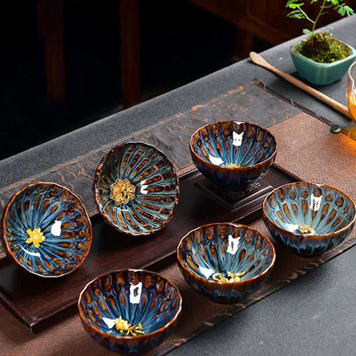 Buddha Stones Lotus Pavone Drago Fenice Koi Pesce Tazza da tè in ceramica Tazze da tè intarsiate 120ml