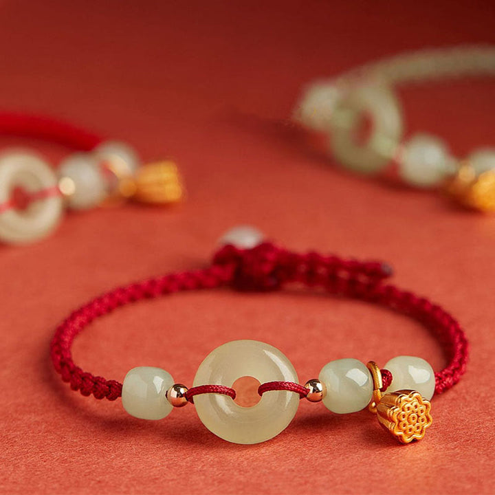 Braccialetto con corda Buddha Stones Round Peace Buckle Jade Lotus Happiness Abbondanza Ricchezza