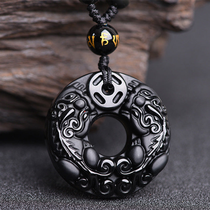 Collana con ciondolo di ricchezza in ossidiana Pixiu Buddha Stones - image 2