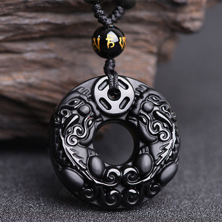 Collana con ciondolo di ricchezza in ossidiana Pixiu Buddha Stones - image 2