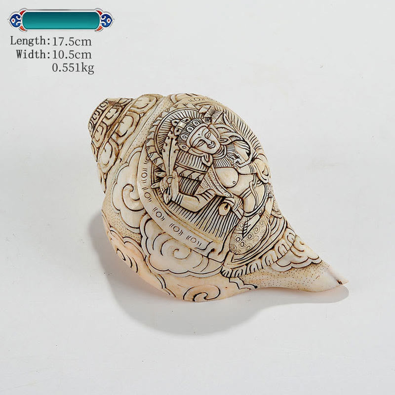 Decorazione di ricchezza di conchiglia di conchiglia di Avalokitesvara Buddha tibetano inciso a mano Shankha - Manjusri Bodhisattva 17*10,5 cm - image 8