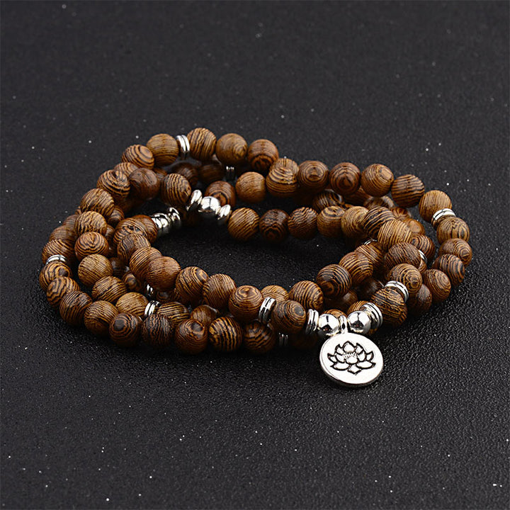 Braccialetto in legno tibetano Buddha Stones Mala con Buddha di loto - image 4